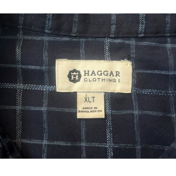 Haggar Clothing Dark Blue Check Button-Down Mens Size XLT - Picture 4 of 8